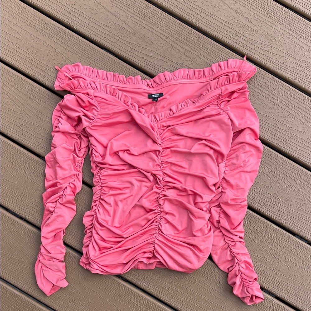 Express Pink Ruched Off-Shoulder Top
